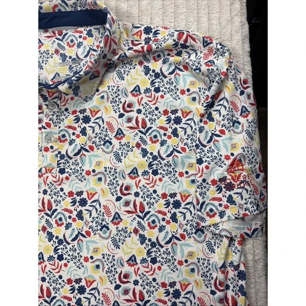 Swannies Men XL Floral Hawaiian AOP Golf Polo Stretch Covered Bridge Logo EUC - Picture 5 of 16